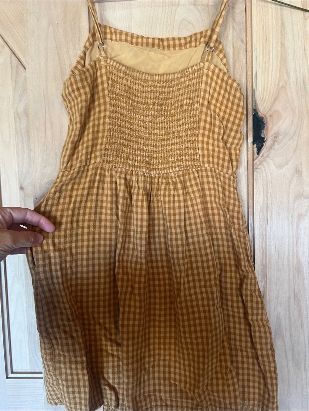 Aeropostale Mustard Gingham Spaghetti-Strap Mini Dress with pockets - Picture 7 of 12